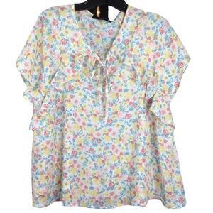 Lipslide Sleeveless Yellow Floral Tie Front Blouse L